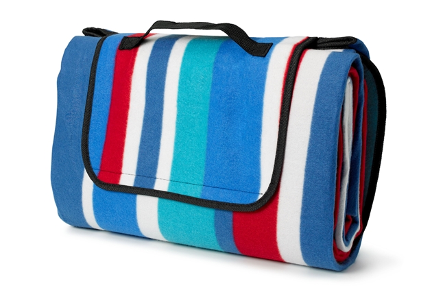 Waterproof Picnic Blanket - Sky Blue, Red & White Striped - Medium (200cm x 150cm)
